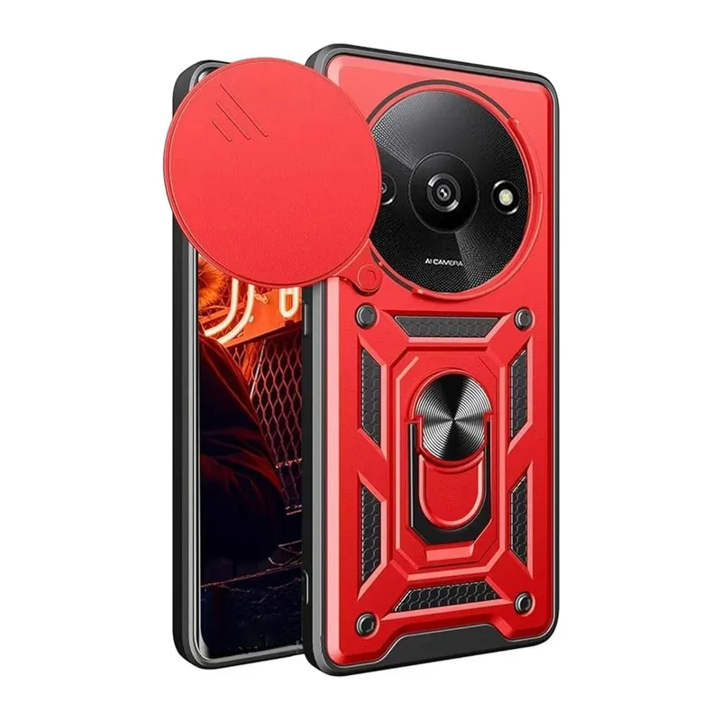 Xiaomi Redmi A3 4G Kılıf Pars Lens Yüzüklü Silikon - Kırmızı