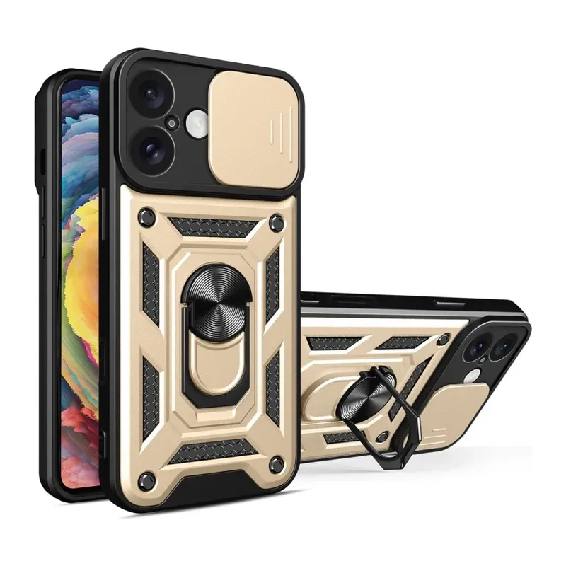 Apple iPhone 16 Kılıf Pars Lens Yüzüklü Silikon - Gold