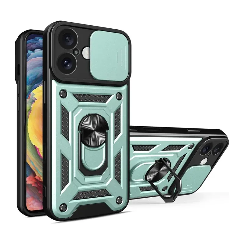 Apple iPhone 16 Kılıf Pars Lens Yüzüklü Silikon - Yeşil