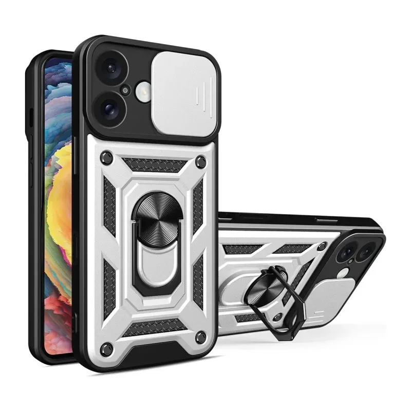 Apple iPhone 16 Kılıf Pars Lens Yüzüklü Silikon - Gümüş
