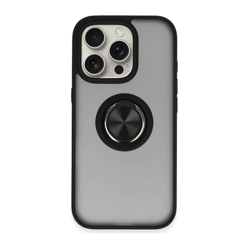Apple iPhone 16 Pro Kılıf Montreal Yüzüklü Silikon Kapak - Siyah