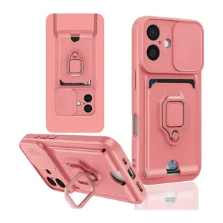 Apple iPhone 16 Kılıf Zuma Kartvizitli Yüzüklü Silikon - Pembe