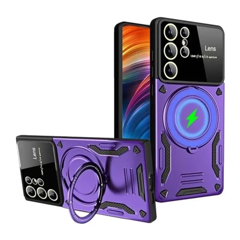Samsung Galaxy S24 Ultra Kılıf Joy Lens Standlı Kapak - Mor