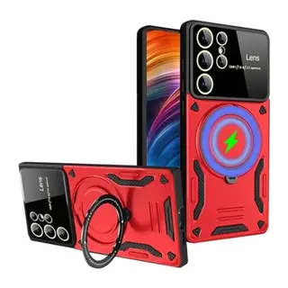Samsung Galaxy S24 Ultra Kılıf Joy Lens Standlı Kapak - Kırmızı