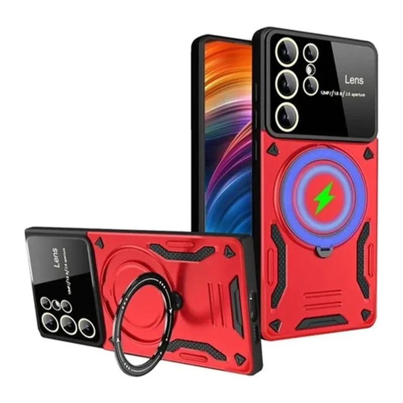 Samsung Galaxy S24 Ultra Kılıf Joy Lens Standlı Kapak - Kırmızı