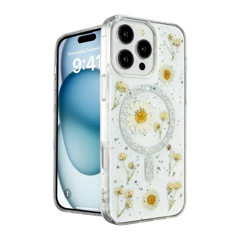 Apple iPhone 16 Pro Kılıf Daisy Simli Magsafe Kapak - Gümüş