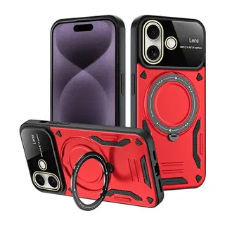 Apple iPhone 16 Kılıf Joy Lens Standlı Kapak - Kırmızı