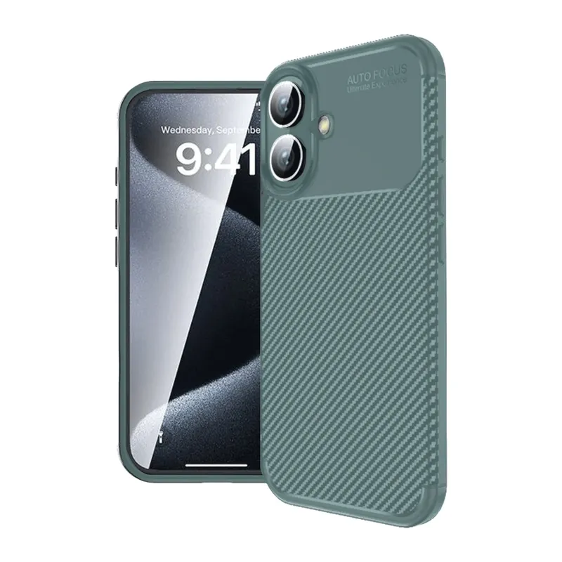 Apple iPhone 16 Kılıf Auto Focus Karbon Kapak - Koyu Yeşil