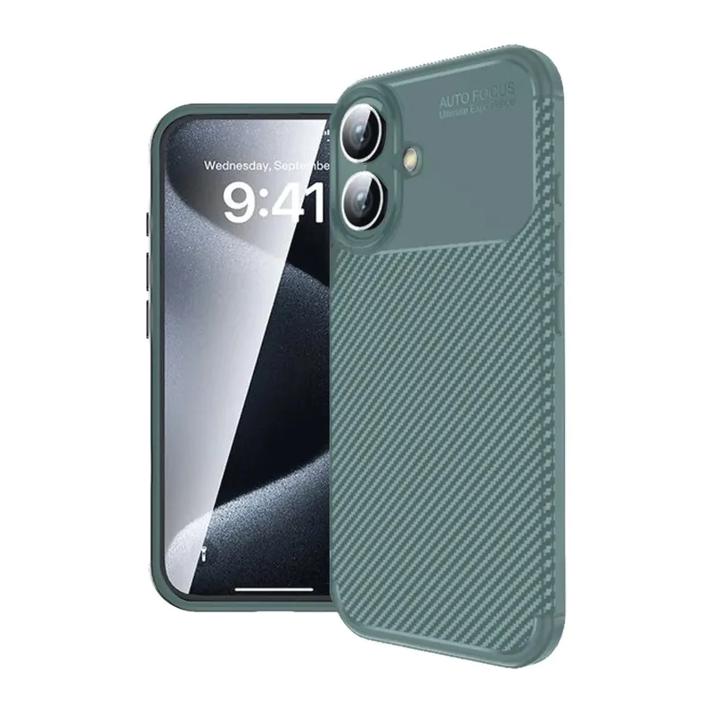 Apple iPhone 16 Plus Kılıf Auto Focus Karbon Kapak - Koyu Yeşil