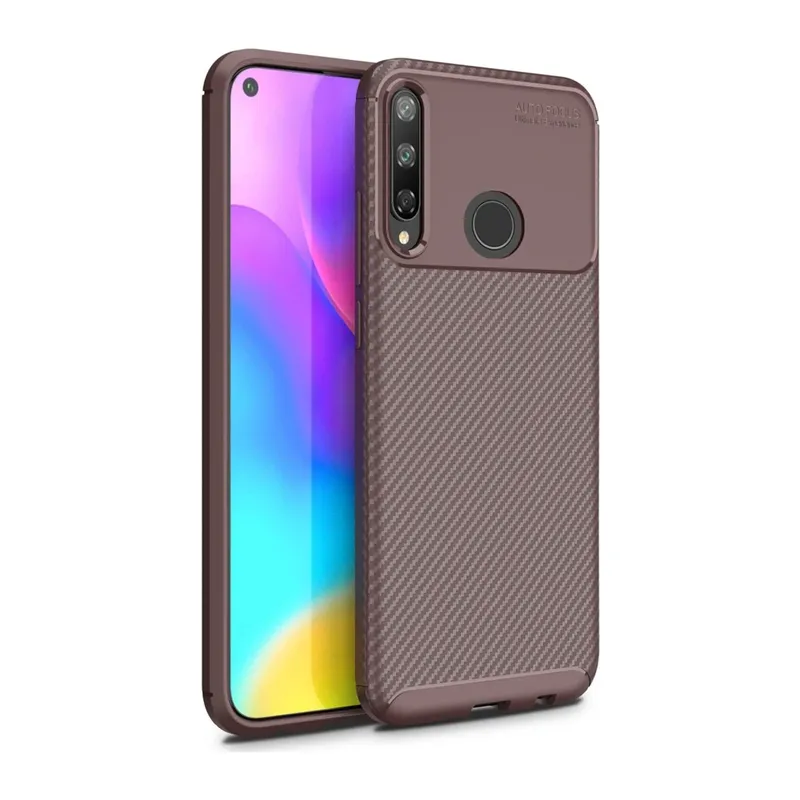 Huawei P40 Lite E Kılıf Auto Focus Karbon Kapak - Kahverengi