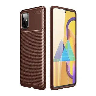 Samsung Galaxy M51 Kılıf Auto Focus Karbon Kapak - Kahverengi