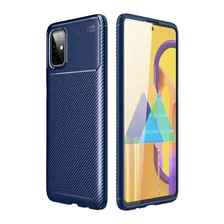 Samsung Galaxy M51 Kılıf Auto Focus Karbon Kapak - Lacivert