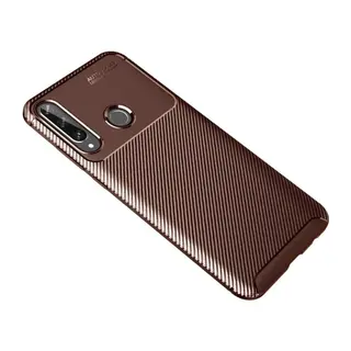 Huawei Y6P Kılıf Auto Focus Karbon Kapak - Kahverengi