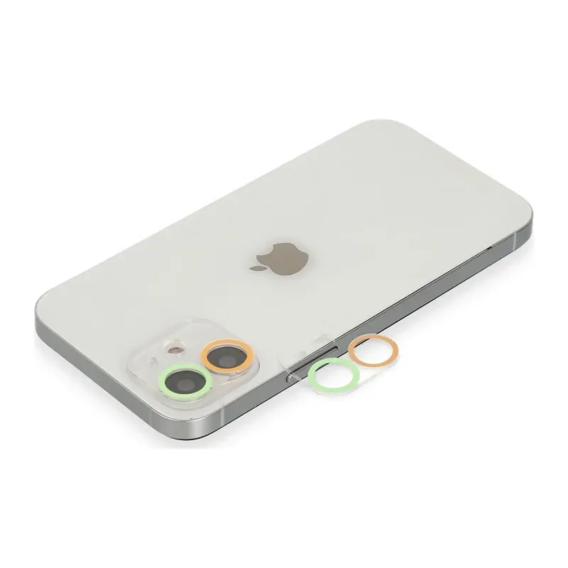 Apple iPhone 12 Renkli Kamera Lens Koruma Cam - Turuncu-Yeşil