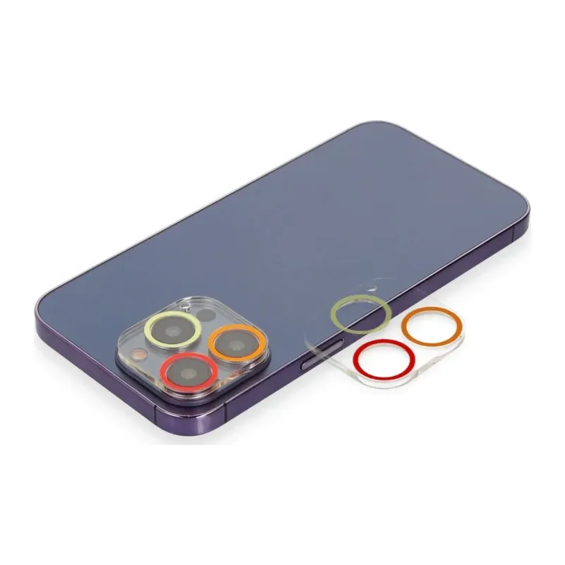 Apple iPhone 12 Pro Max Renkli Kamera Lens Koruma Cam - Turuncu-Kırmızı