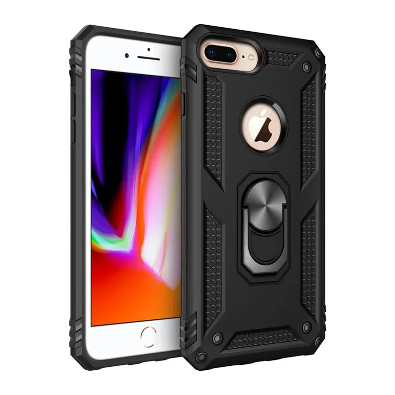Apple iPhone 7 Plus Kılıf Sofya Yüzüklü Silikon Kapak - Siyah