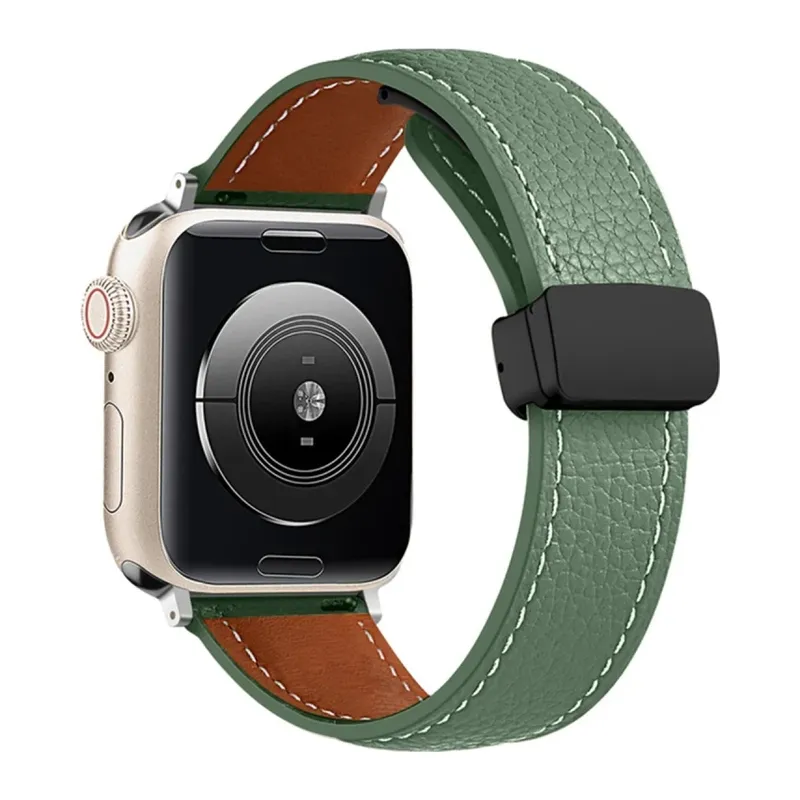 Apple Watch 42mm KR414 Daks Deri Kordon - Koyu Yeşil