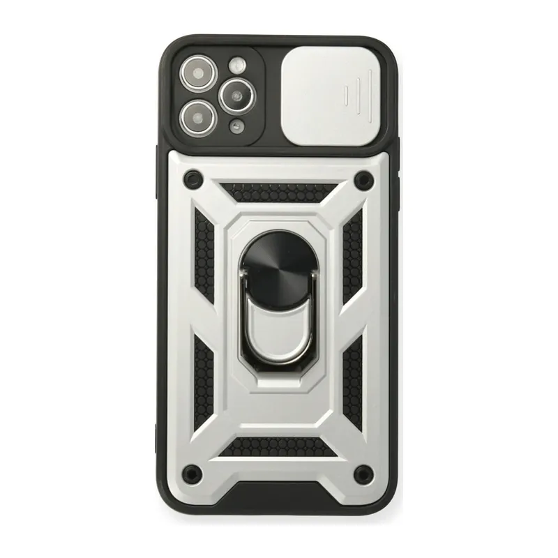 Apple iPhone 11 Pro Kılıf Pars Lens Yüzüklü Silikon - Gümüş