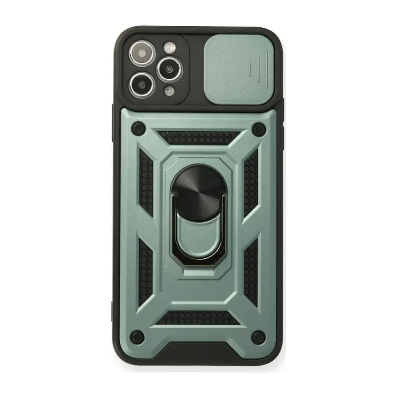 Apple iPhone 11 Pro Max Kılıf Pars Lens Yüzüklü Silikon - Yeşil