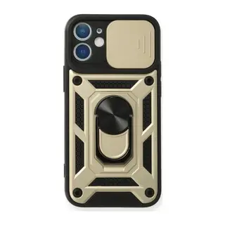 Apple iPhone 12 Kılıf Pars Lens Yüzüklü Silikon - Gold