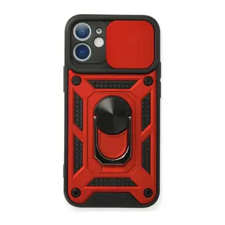 Apple iPhone 12 Kılıf Pars Lens Yüzüklü Silikon - Kırmızı