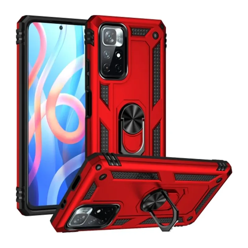 Xiaomi Redmi Note 11T Kılıf Sofya Yüzüklü Silikon Kapak - Kırmızı