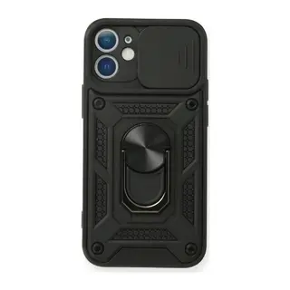Apple iPhone 12 Mini Kılıf Pars Lens Yüzüklü Silikon - Siyah