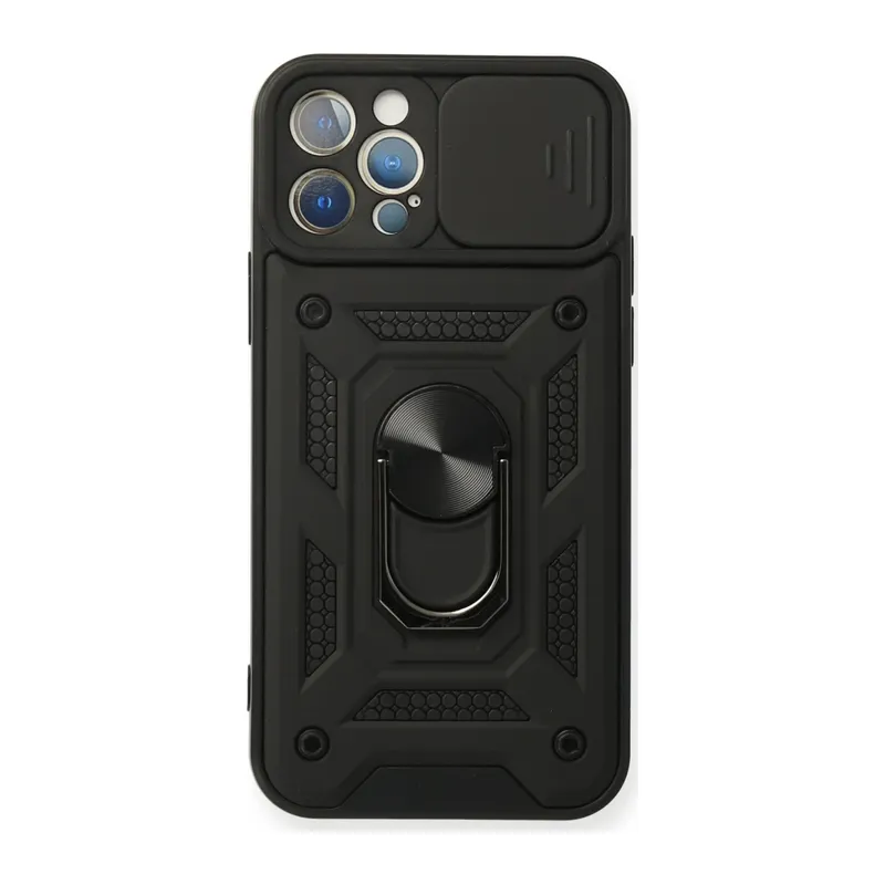 Apple iPhone 12 Pro Kılıf Pars Lens Yüzüklü Silikon - Siyah
