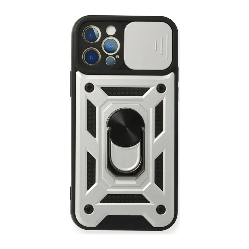 Apple iPhone 12 Pro Kılıf Pars Lens Yüzüklü Silikon - Gümüş