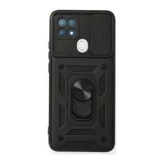 Oppo A15 Kılıf Pars Lens Yüzüklü Silikon - Siyah