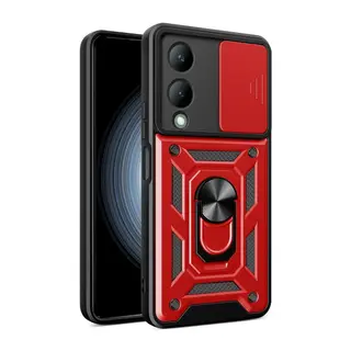 Vivo Y17S Kılıf Pars Lens Yüzüklü Silikon - Kırmızı