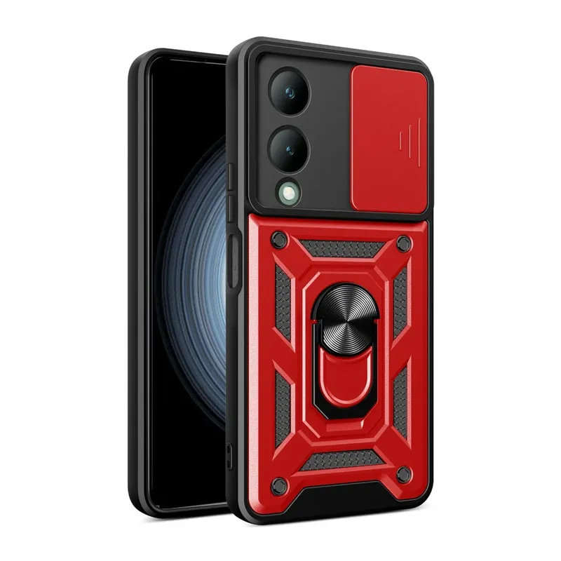 Vivo Y17S Kılıf Pars Lens Yüzüklü Silikon - Kırmızı