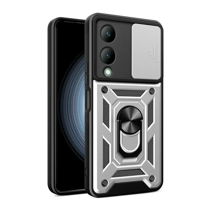 Vivo Y17S Kılıf Pars Lens Yüzüklü Silikon - Gümüş