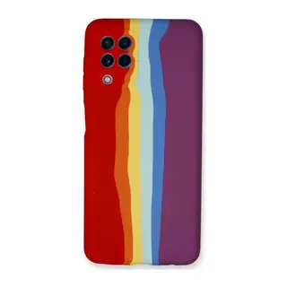 Samsung Galaxy A22 Kılıf Ebruli Lansman Silikon - Kırmızı-Mor