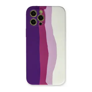 Apple iPhone 12 Pro Max Kılıf Ebruli Lansman Silikon - Mor-Beyaz