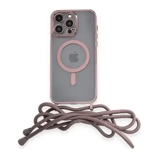 Apple iPhone 13 Pro Kılıf Divo Lazer Askılı Magsafe Kapak - Pembe