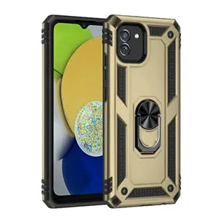 Samsung Galaxy A03 Kılıf Sofya Yüzüklü Silikon Kapak - Gold
