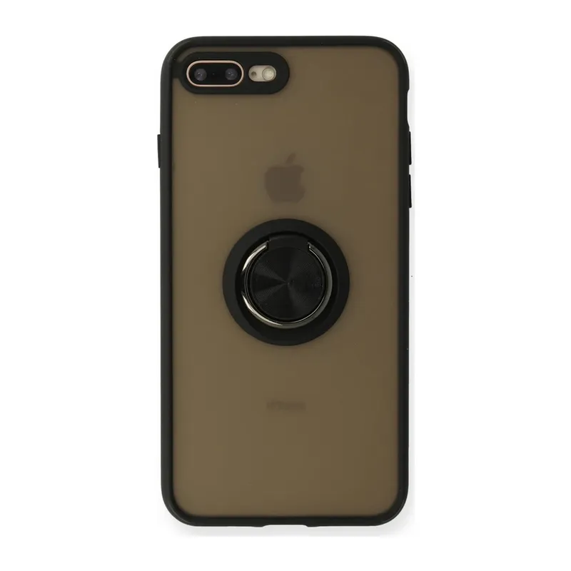 Apple iPhone 7 Plus Kılıf Montreal Yüzüklü Silikon Kapak - Siyah