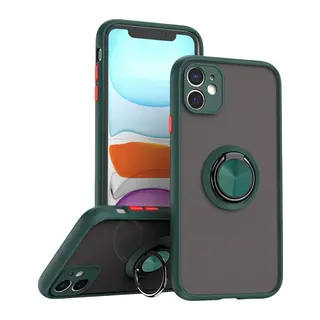 Apple iPhone 11 Kılıf Montreal Yüzüklü Silikon Kapak - Yeşil