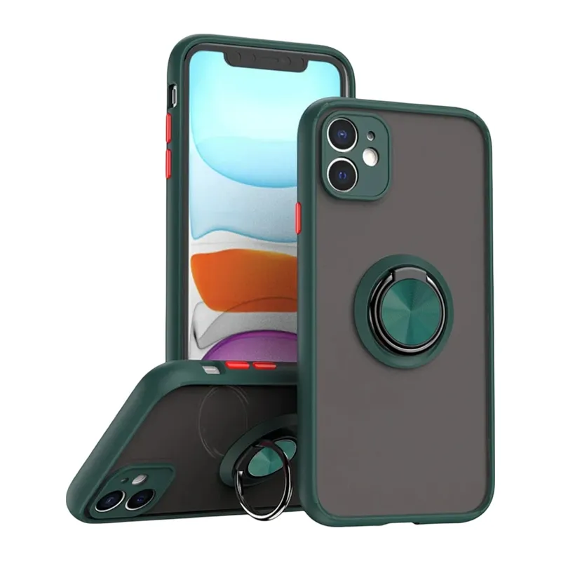 Apple iPhone 11 Kılıf Montreal Yüzüklü Silikon Kapak - Yeşil