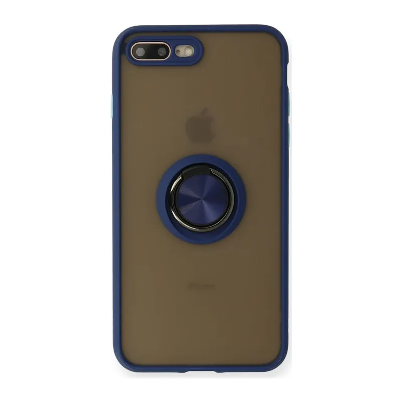 Apple iPhone 7 Plus Kılıf Montreal Yüzüklü Silikon Kapak - Lacivert