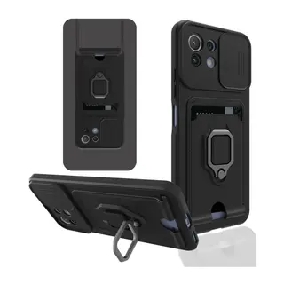 Xiaomi Mİ 11 Lite Kılıf Zuma Kartvizitli Yüzüklü Silikon - Siyah