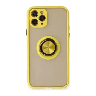 Apple iPhone 11 Pro Max Kılıf Montreal Yüzüklü Silikon Kapak - Sarı