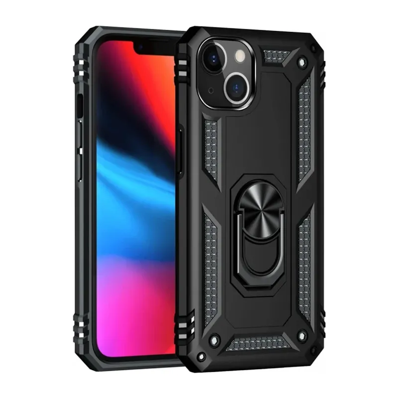 Apple iPhone 14 Plus Kılıf Sofya Yüzüklü Silikon Kapak - Siyah
