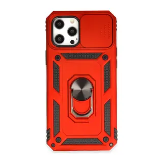 Apple iPhone 12 Pro Max Kılıf Pars Lens Yüzüklü Silikon - Kırmızı