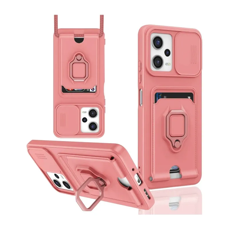 Xiaomi Poco X5 5G Kılıf Zuma Kartvizitli Yüzüklü Silikon - Pembe