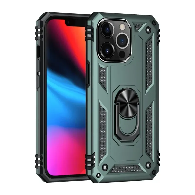 Apple iPhone 14 Pro Kılıf Sofya Yüzüklü Silikon Kapak - Yeşil