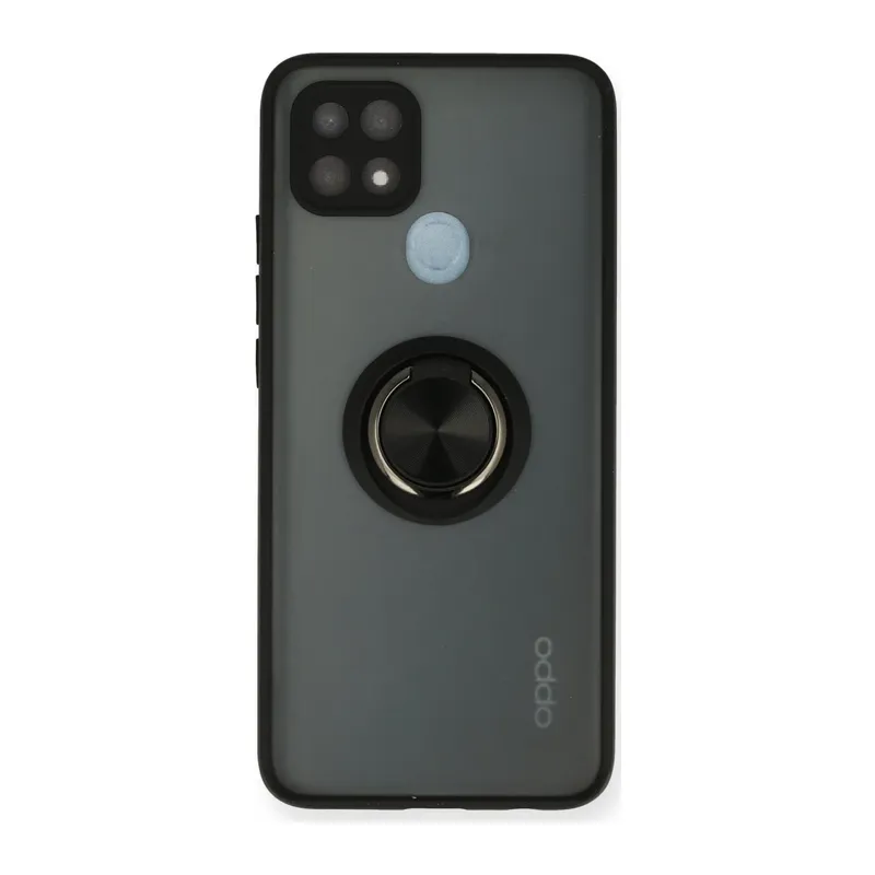 Oppo A15 Kılıf Montreal Yüzüklü Silikon Kapak - Siyah