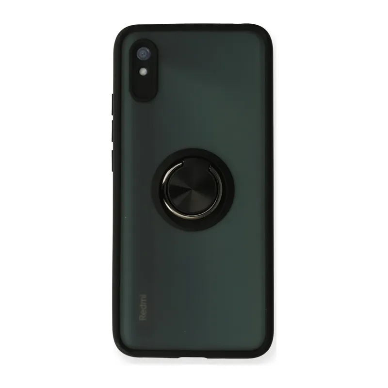 Xiaomi Redmi 9A Kılıf Montreal Yüzüklü Silikon Kapak - Siyah