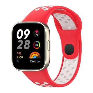 Xiaomi Redmi Watch 3 Spor Delikli Kordon - Kırmızı-Beyaz